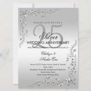 Silver Decoration 25th Wedding Anniversary Invitat Invitation