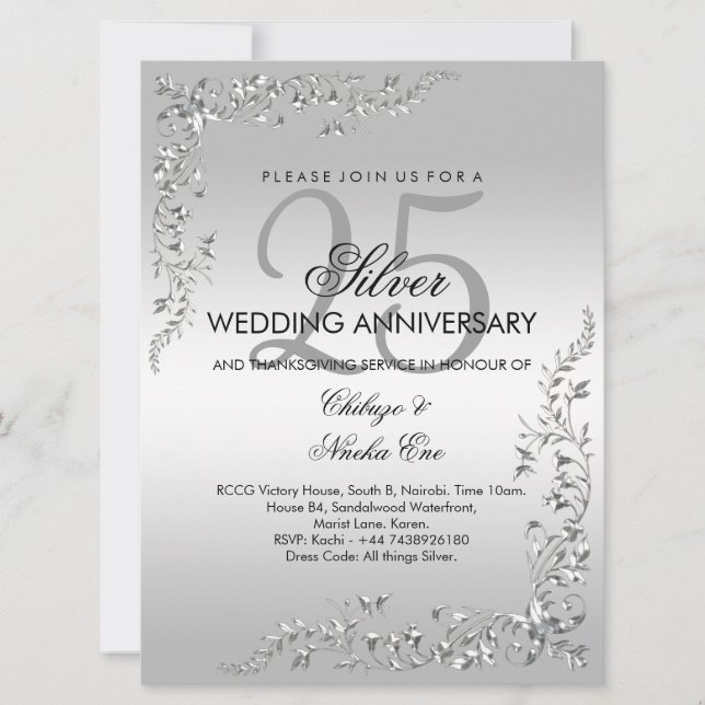 Silver Decoration 25th Wedding Anniversary Invitation (Front)