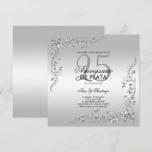 Silver Decoration 25th Wedding Anniversary Invitation