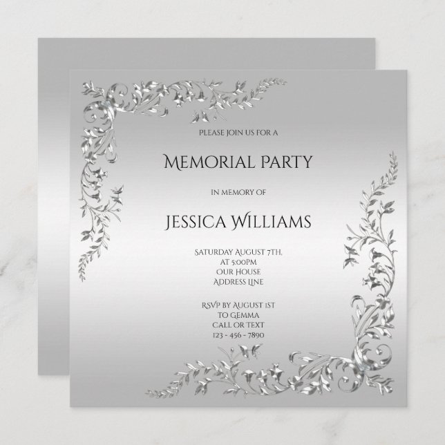 Silver Decoration Memorial party Invitation (Front/Back)