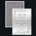 Silver Decoration Wedding Magnet<br><div class="desc">Beautiful modern stylish and elegant Wedding Magnet favor for your special day. With glamorous romantic stylish silver swirls and flourishes corner decorations on a pretty silver gradient background. Fashionable and sophisticated wedding design suitable for all seasons. All text, font and font color is fully customizable to meet your requirements. If...</div>