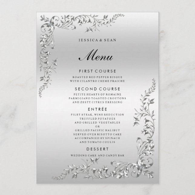 Silver Decoration Wedding Menu (Front)