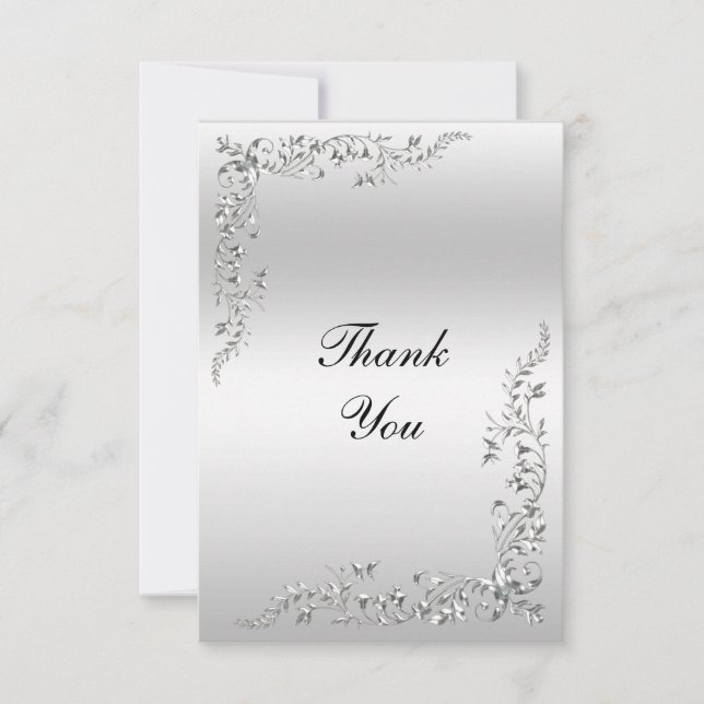 Silver Decoration Wedding Thank You Card (Front)