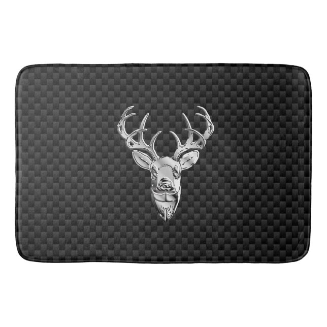 Silver Deer Buck on Carbon Fibre Style Print Bath Mat (Front)