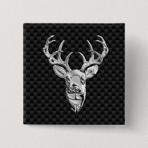 Silver Deer Decor on Carbon Fibre Style Print 15 Cm Square Badge