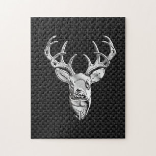 Silver Deer Design on Carbon Fibre Style Print Jigsaw Puzzle
