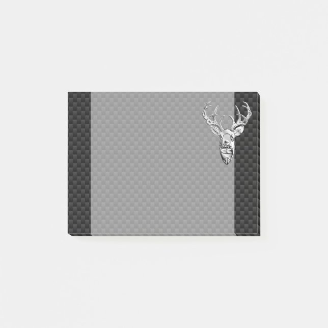 Silver Deer Face on Carbon Fibre Style Print Post-it Notes (Front)