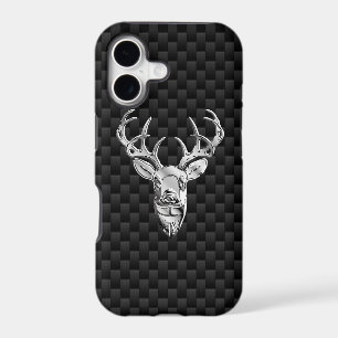 Silver Deer Figure on Carbon Fibre Style Print