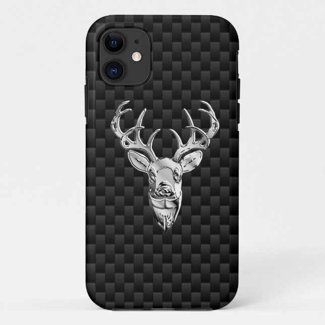 Silver Deer Figure on Carbon Fibre Style Print Case-Mate iPhone Case (Back)