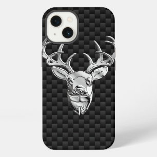 Silver Deer Figure on Carbon Fibre Style Print iPhone 13 Case