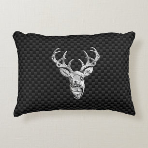Silver Deer Graphic on Carbon Fibre Style Print Decorative Cushion