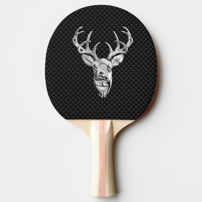 Silver Deer Head in Carbon Fibre Style Ping Pong Paddle (Back)
