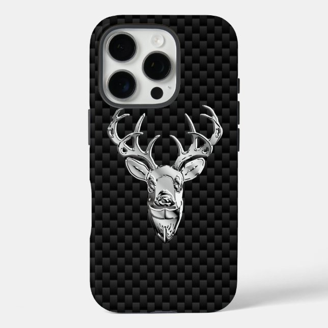 Silver Deer Head on Carbon Fiber Style Print Case-Mate iPhone Case (Back)