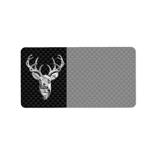 Silver Deer Head on Carbon Fibre Style Decor Label (Front)