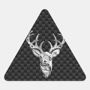 Silver Deer on Black Carbon Fiber Style Print Triangle Sticker