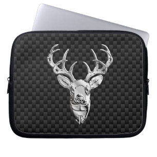 Silver Deer on Carbon Fibre Style Print Laptop Sleeve