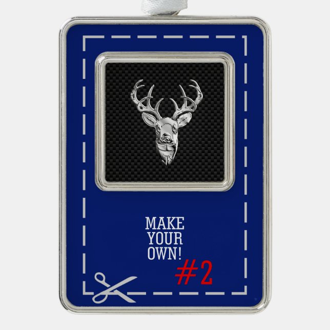 Silver Deer Scene on Carbon Fibre Style Print Plated Framed Ornament (Front)