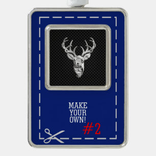 Silver Deer Scene on Carbon Fibre Style Print Silver Plated Framed Ornament