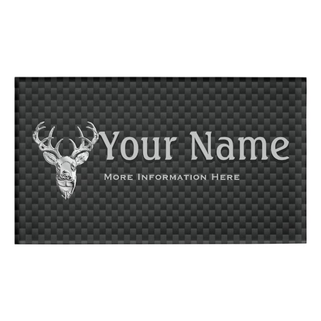 Silver Deer Trophy on Carbon Fibre Style Print Name Tag (Front)