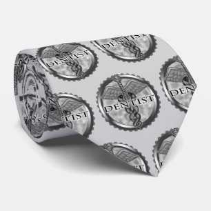Silver Dentist Caduceus  Tie