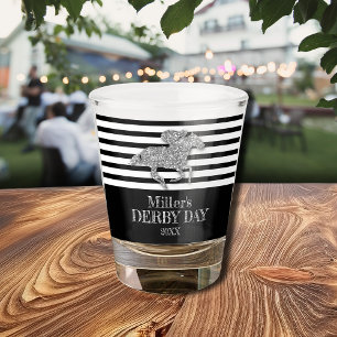Silver Derby Day Race Horse Black White Stripes Shot Glass