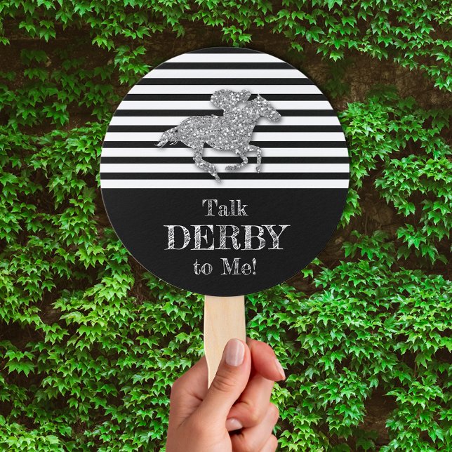 Silver Derby Race Horse Black White Stripes Hand Fan (Creator Uploaded)