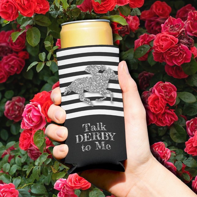 Silver Derby Race Horse Black White Stripes Seltzer Can Cooler (Creator Uploaded)