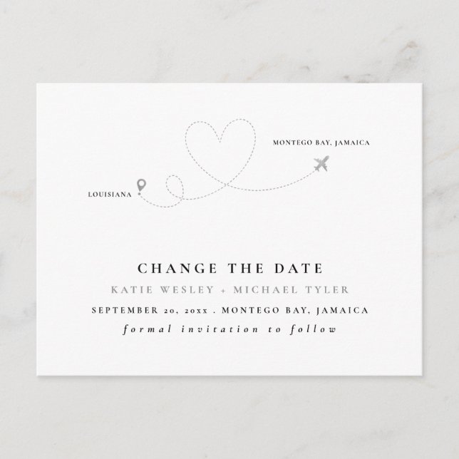 Silver Destination Wedding Change the Date Announcement Postcard (Front)