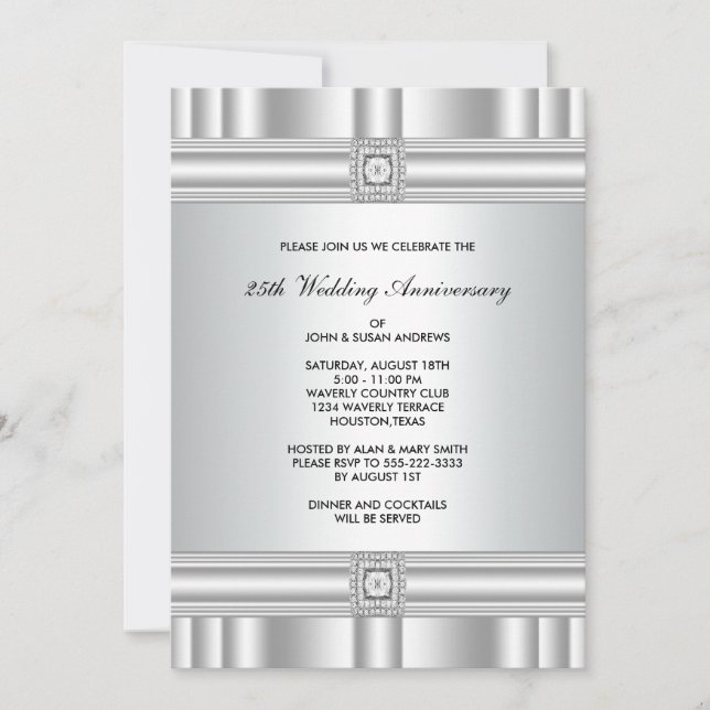 Silver Diamond 25th Anniversary Party Invitation (Front)