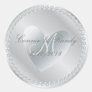 Silver Diamond and Heart Monogram Wedding Sticker