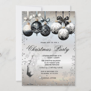 Silver Diamond,Balls,Glass,Company Christmas Party Invitation