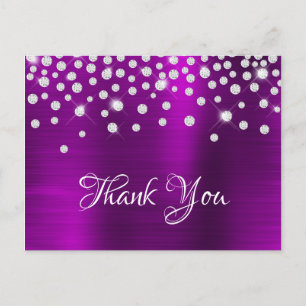 Silver Diamond Confetti Magenta Purple Satin Foil Postcard
