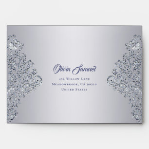 Silver Diamond Damask Wedding Envelope