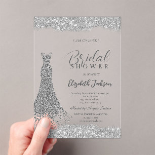 Silver Diamond Dress Sparkle Frame  Acrylic Invitations