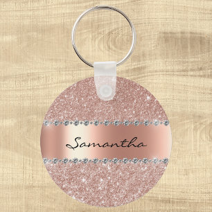 Silver Diamond Glitter Bling Metallic Monogram Key Ring