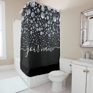 Silver Diamond Glitter Bling rhinestone Shower Curtain