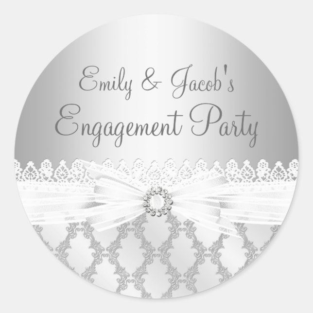 Silver Diamond & Lace Engagement Sticker (Front)