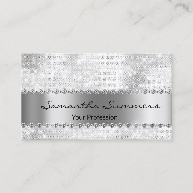 Silver Diamond Metal Elegant Customise Glitter Business Card (Front)