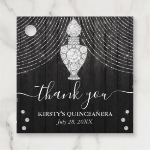 Silver Diamond Perfume Bottle Quinceanera Favour Tags