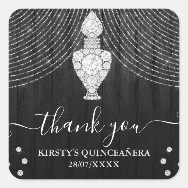 Silver Diamond Perfume Bottle Quinceanera Square Sticker (Front)