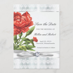 Silver Diamond & Red Flower Elegant Save the Date