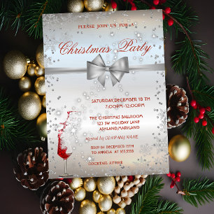 Silver Diamond, Red Glass,Company Christmas Party Invitation