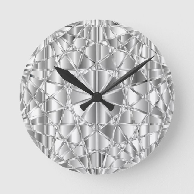 Silver Diamond Round Pillow Round Clock (Front)