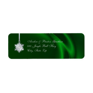 Silver Diamond Snowflake Green Silk Holiday Return Address Label