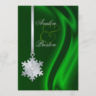 Silver Diamond Snowflake Green Silk Invitation