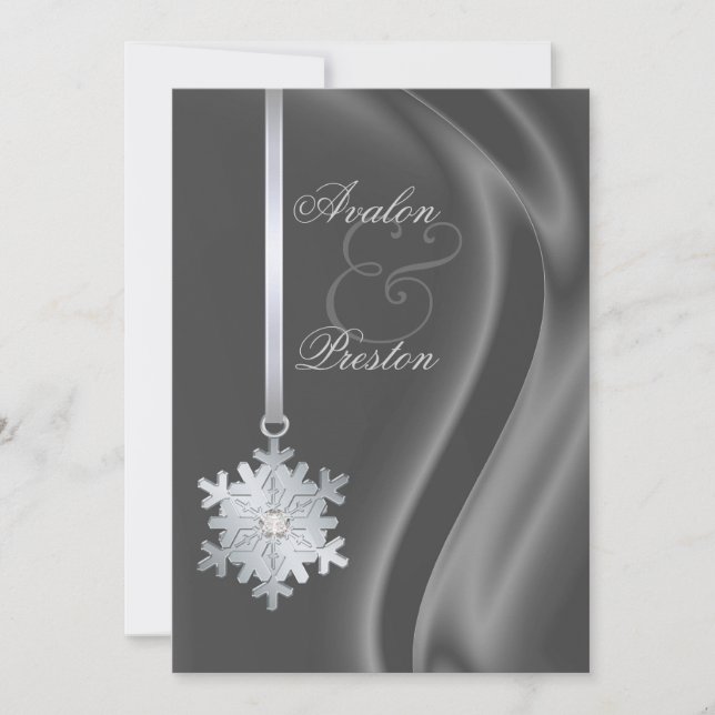 Silver Diamond Snowflake Silver Silk Invitation (Front)
