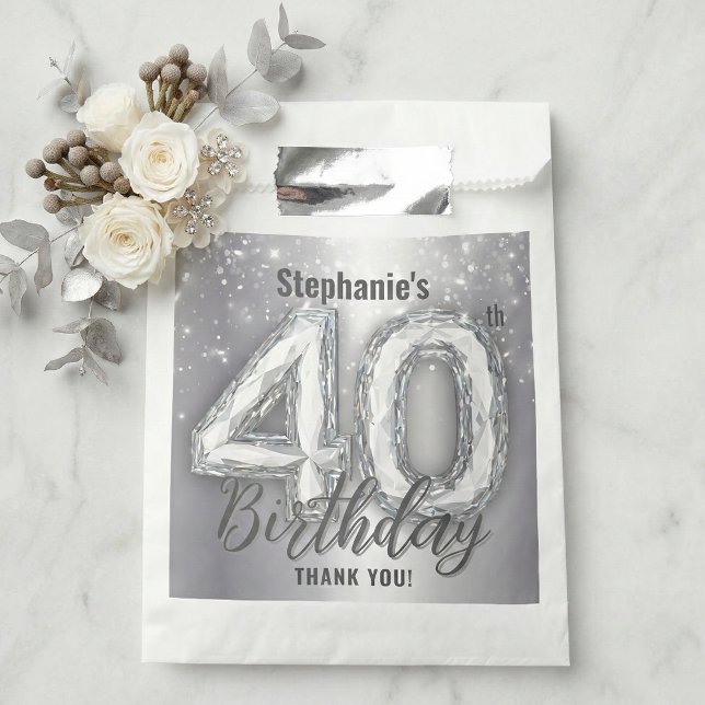 Silver Diamond Sparkle 40th Birthday Thank You Favour Bag (Creator Uploaded)