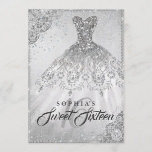Silver Diamond Sparkle Gown Sweet Sixteen Invitation