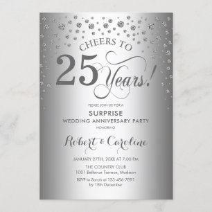 Silver Diamond Surprise 25th Anniversary Party Invitation