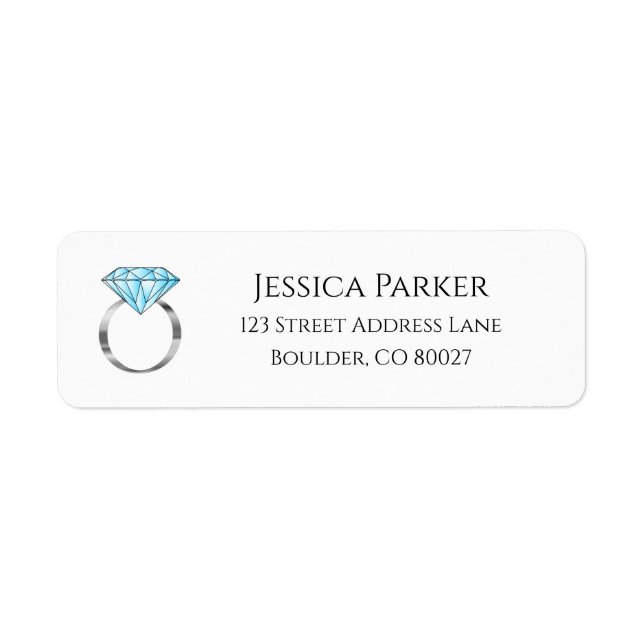 Silver Diamond Wedding Ring Engaged Return Address Label (Front)